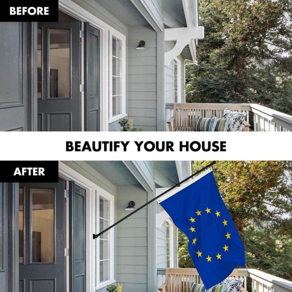 G128 Combo Pack: 6 Ft Tangle Free Spinning Flagpole (Black) & European Union Flag 3x5 Ft Printed 150D Polyester, Brass Grommets (Flag Included) Aluminum Flag Pole - Image 3