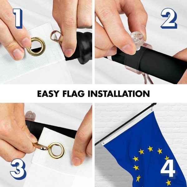 G128 Combo Pack: 6 Ft Tangle Free Spinning Flagpole (Black) & European Union Flag 3x5 Ft Printed 150D Polyester, Brass Grommets (Flag Included) Aluminum Flag Pole - Image 7