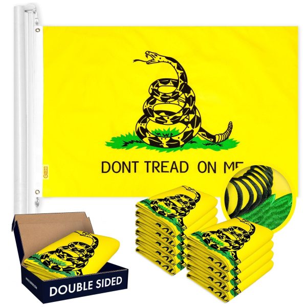 G128 10 Pack: Gadsden Don't Tread On Me Flag | 20x30 In | Double ToughWeave Series Double Sided Embroidered 210D Polyester | Historical Flag, Embroidered Design, Brass Grommets, Heavy Duty, 3-ply