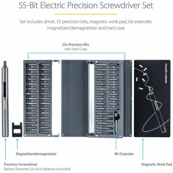 StarTech.com 55-Bit Electric Precision Screwdriver Set, Cordless/Battery Powered, Magnetic Bit Driver Kit for Laptop/Computer/Phone Repair - Image 2