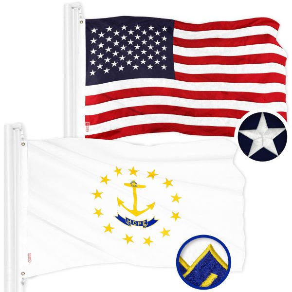 G128 Combo Pack: American USA Flag 3x5 Ft & Rhode Island No Golden Border State Flag 3x5 Ft | Both ToughWeave Series Embroidered Polyester, Brass Grommets