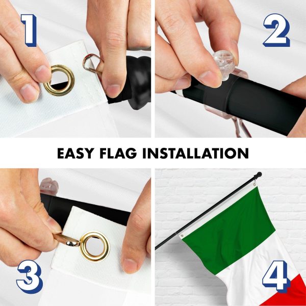 G128 Combo Pack: 6 Ft Tangle Free Aluminum Spinning Flagpole (Black) & Italy Italian Flag 3x5 Ft, LiteWeave Pro Series Printed 150D Polyester, 4 Corner Brass Grommets | Pole with Flag Included - Image 7