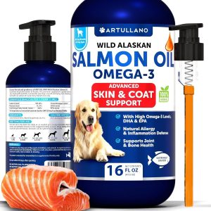 Salmon Oil for Dogs   Omega 3 for Dogs   16 FL OZ Wild Alaskan Salmon Fish Oil   Natural EPA & DHA Fatty Acids for Skin & Coat Allergy Joint & Bone Health   Liquid Support Supplement for Shedding