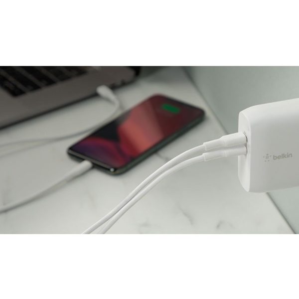 Belkin BoostCharge Dual USB-C GaN Wall Charger 68W and USB-C Cable Laptop Chromebook Charging - Power Adapter - Image 7