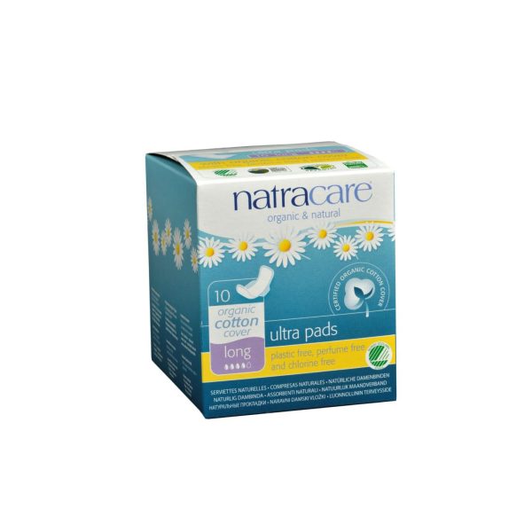 Natracare Natural UItra Pads w/wings - Long w/organic cotton cover - 10 Pack - Image 2