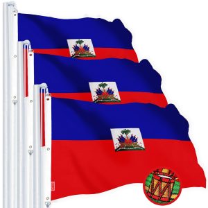 G128 3 Pack: Haiti Haitian Flag | 5x8 Ft | StormFlyer Series Embroidered 220GSM Spun Polyester | Country Flag, Embroidered Design, Indoor/Outdoor, Brass Grommets, Heavy Duty, All Weather