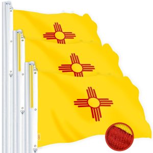 G128 3 Pack: New Mexico NM State Flag | 5x8 Ft | StormFlyer Series Embroidered 220GSM Spun Polyester | Embroidered Design, Indoor/Outdoor, Brass Grommets, Heavy Duty, All Weather