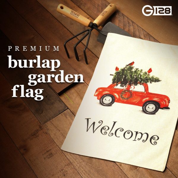 G128 Garden Flag Welcome Christmas Tree on Car 12"x18" Burlap Fabric - Image 2