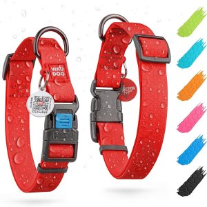 Waterproof Dog Collar   Adjustable Dog Collar for Large Dogs Small and Medium Dogs   Breakaway Dog Collar Waterproof with Plastic Buckle and QR Dog Tag Boy & Girl Dog Collars (Red)