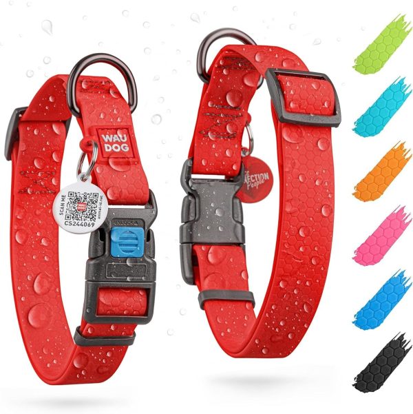 Waterproof Dog Collar   Adjustable Dog Collar for Large Dogs Small and Medium Dogs   Breakaway Dog Collar Waterproof with Plastic Buckle and QR Dog Tag Boy & Girl Dog Collars (Red)