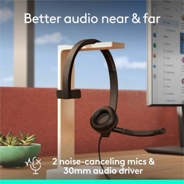 Logitech H570e USB Wired Mono Headset, USB-C, Noise-Canceling Mics, Inline Controls, Certified for Microsoft Teams, Black - Image 3