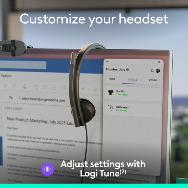 Logitech H570e USB Wired Mono Headset, USB-C, Noise-Canceling Mics, Inline Controls, Certified for Microsoft Teams, Black - Image 9