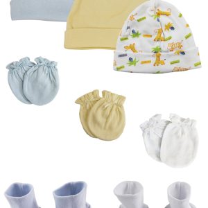 Baby Boy Infant Caps, Booties And Mittens (pack Of 8) Nc_0316