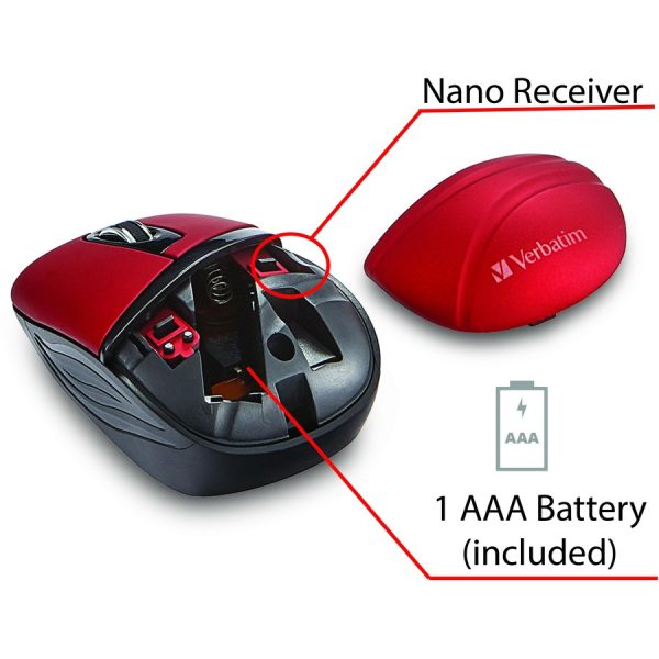 Verbatim Wireless Mini Travel Mouse, Commuter Series - Red - Image 7