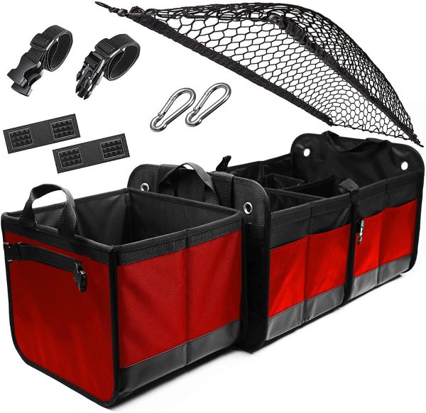 3 Compartment Separable Collapsible Car Trunk Storage Organizer for SUV Minivan Truck Sedan   XL Red Black