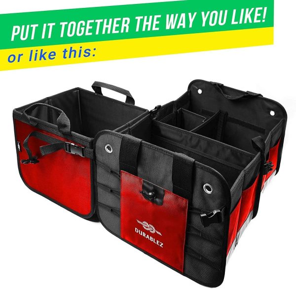 3 Compartment Separable Collapsible Car Trunk Storage Organizer for SUV Minivan Truck Sedan   XL Red Black - Image 4