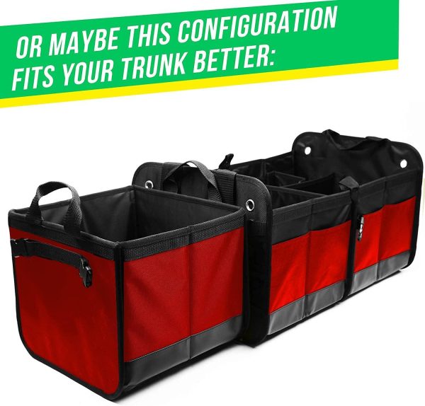 3 Compartment Separable Collapsible Car Trunk Storage Organizer for SUV Minivan Truck Sedan   XL Red Black - Image 5
