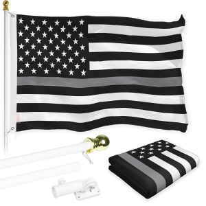 G128 Combo Pack: Flag Pole 6 FT White Tangle Free & Thin Gray Line Flag 3x5 FT Brass Grommets Printed Polyester (Flag Included) Aluminum Flag Pole