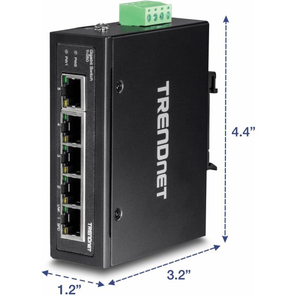 TRENDnet 5-Port Hardened Industrial Gigabit DIN-Rail Switch, 10 Gbps Switching Capacity, IP30 Rated Network Switch (-40 to 167 F), DIN-Rail & Wall Mounts Included, Lifetime Protection, Black, TI-G50 - Image 6