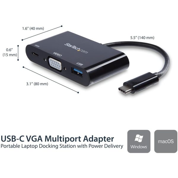 StarTech.com USB-C VGA Multiport Adapter - USB-A Port - with Power Delivery (USB PD) - USB C Adapter Converter - USB C Dongle - Image 2