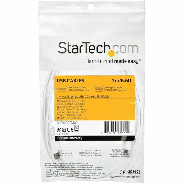 StarTech.com 2m USB C Charging Cable - Durable Fast Charge & Sync USB 2.0 Type C to C Charger Cord - TPE Jacket Aramid Fiber M/M 60W White - Image 6