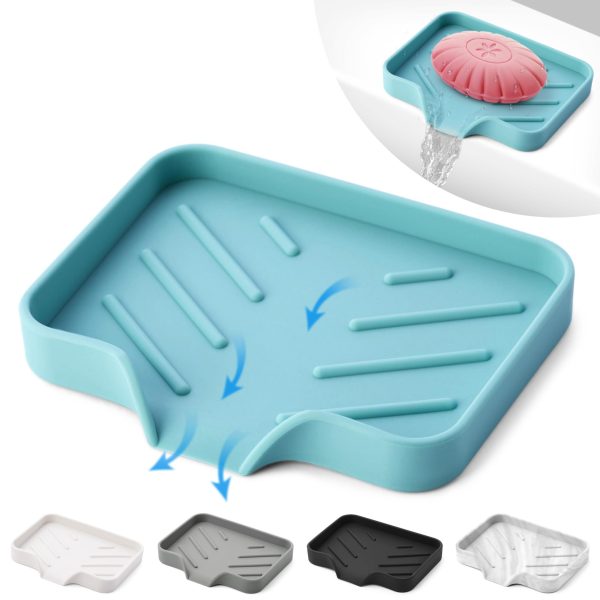 Light Green Silicone Soap Dish Tray Self Draining Soap Holder for Bar Soap Silicone Soap Tray with Drainage Soap Dishes for Bar Soap Soap Bar Holder Dish Soap Tray for Kitchen Counter