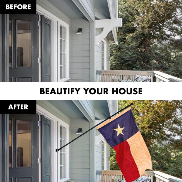 G128 Combo Pack: 5 Ft Tangle Free Aluminum Spinning Flagpole (Black) & Texas Tea-Stained Flag 2.5x4 Ft, ToughWeave Pro Series Embroidered 420D Polyester | Pole with Flag Included - Image 3
