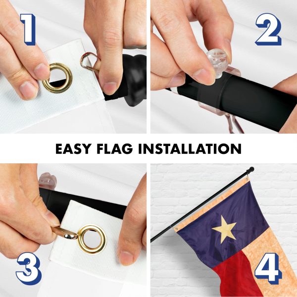 G128 Combo Pack: 5 Ft Tangle Free Aluminum Spinning Flagpole (Black) & Texas Tea-Stained Flag 2.5x4 Ft, ToughWeave Pro Series Embroidered 420D Polyester | Pole with Flag Included - Image 7