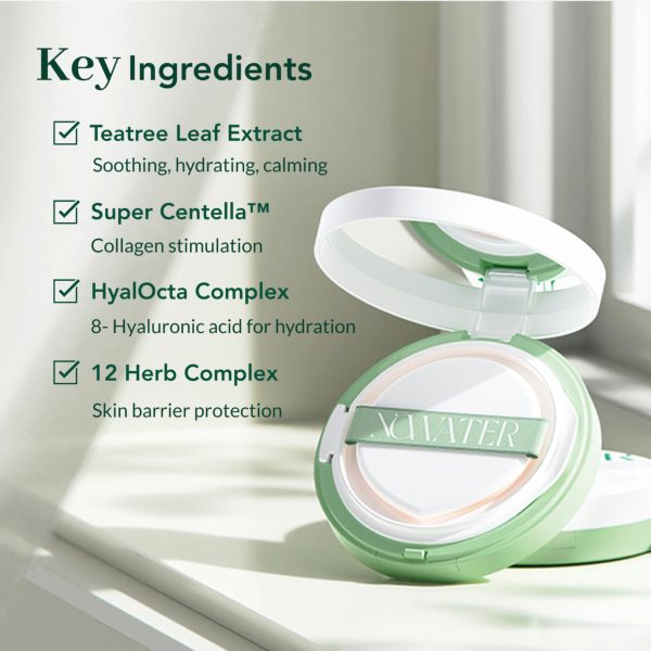 NOWATER Tea Tree Tone up Sun Cushion (SPF50  PA ) | No.21 | Cushion Foundation with UV Protection | Hyaluronic Acid Niacinamide | Korean Make up for face (0.88 fl.oz) - Image 4