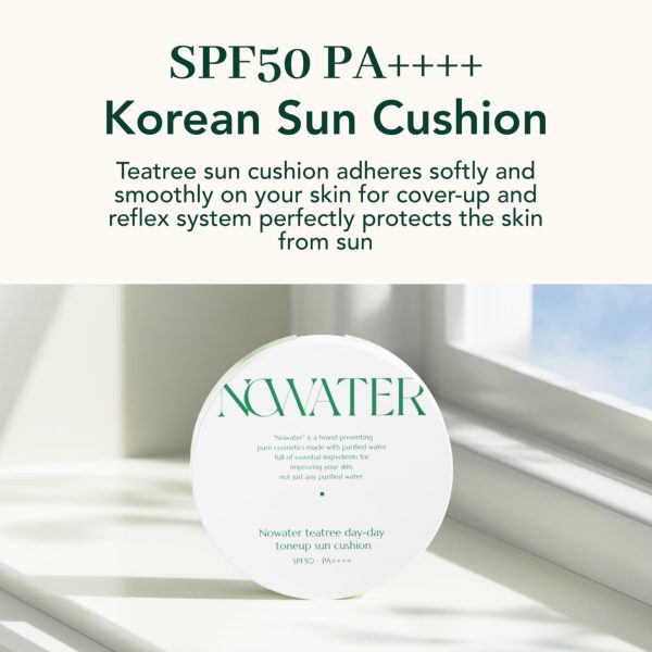 NOWATER Tea Tree Tone up Sun Cushion (SPF50  PA ) | No.21 | Cushion Foundation with UV Protection | Hyaluronic Acid Niacinamide | Korean Make up for face (0.88 fl.oz) - Image 7