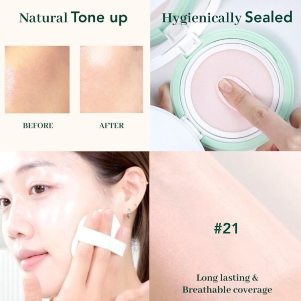 NOWATER Tea Tree Tone up Sun Cushion (SPF50  PA ) | No.21 | Cushion Foundation with UV Protection | Hyaluronic Acid Niacinamide | Korean Make up for face (0.88 fl.oz) - Image 8