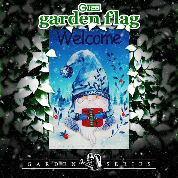 G128 Garden Flag Welcome Festive Bearded Gnome with Parcel 12"x18" Blockout Fabric - Image 2