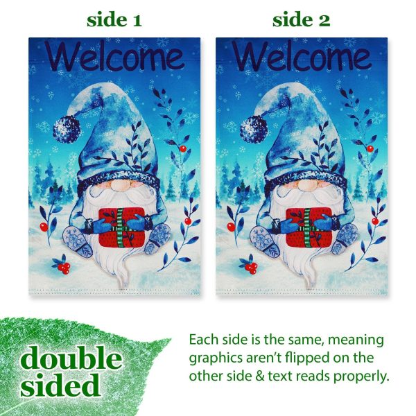 G128 Garden Flag Welcome Festive Bearded Gnome with Parcel 12"x18" Blockout Fabric - Image 3