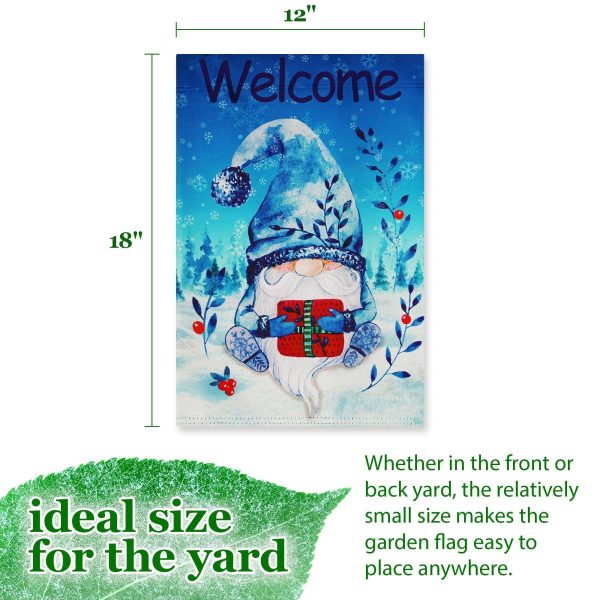 G128 Garden Flag Welcome Festive Bearded Gnome with Parcel 12"x18" Blockout Fabric - Image 4