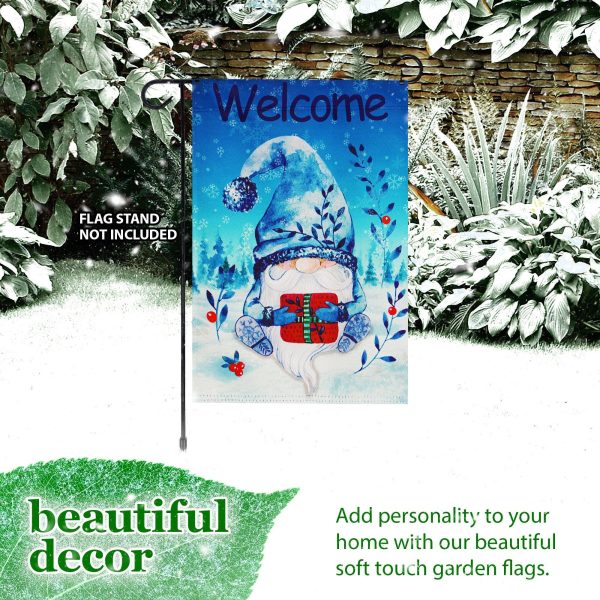 G128 Garden Flag Welcome Festive Bearded Gnome with Parcel 12"x18" Blockout Fabric - Image 8