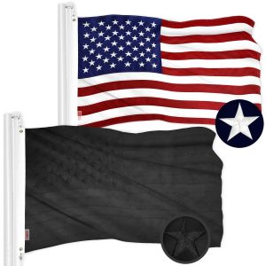 G128 Combo Pack: USA American Flag 3x5 Ft Embroidered Stars & All Black USA American Flag 3x5 Ft Embroidered Stars