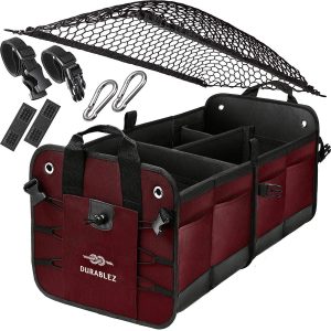 Trunk Organizer with Covering Net Attachable Non Slip Pads and Stainless Hooks Cherrysh