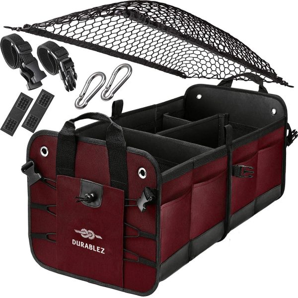 Trunk Organizer with Covering Net Attachable Non Slip Pads and Stainless Hooks Cherrysh