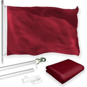 G128 Combo Pack: 5 Ft Tangle Free Aluminum Spinning Flagpole (Silver) & Solid Burgundy Color Flag 2x3 Ft, LiteWeave Pro Series Printed 150D Polyester | Pole with Flag Included