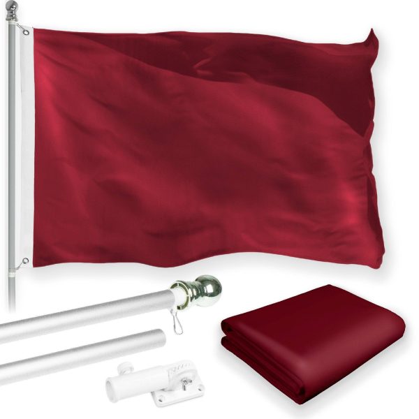 G128 Combo Pack: 5 Ft Tangle Free Aluminum Spinning Flagpole (Silver) & Solid Burgundy Color Flag 2x3 Ft, LiteWeave Pro Series Printed 150D Polyester | Pole with Flag Included