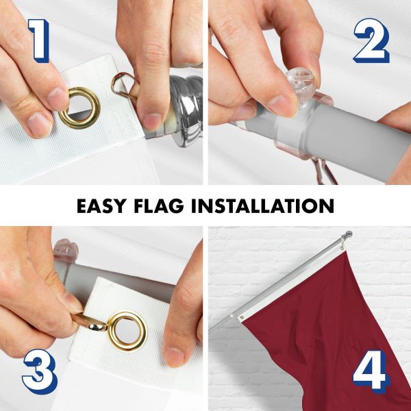 G128 Combo Pack: 5 Ft Tangle Free Aluminum Spinning Flagpole (Silver) & Solid Burgundy Color Flag 2x3 Ft, LiteWeave Pro Series Printed 150D Polyester | Pole with Flag Included - Image 7