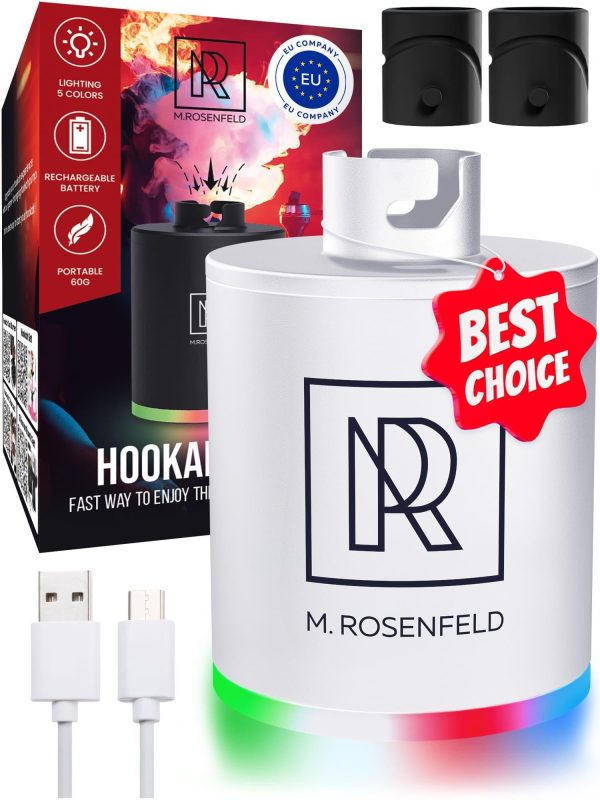 White Hookah Pump with 1300 mAh Rechargeable Battery   Electric Hookah Air Pump Kit with Led Light   Mini Hookah Pump Starter   Universal Shisha Hookah Starter Kit Helper   Hookah Starter