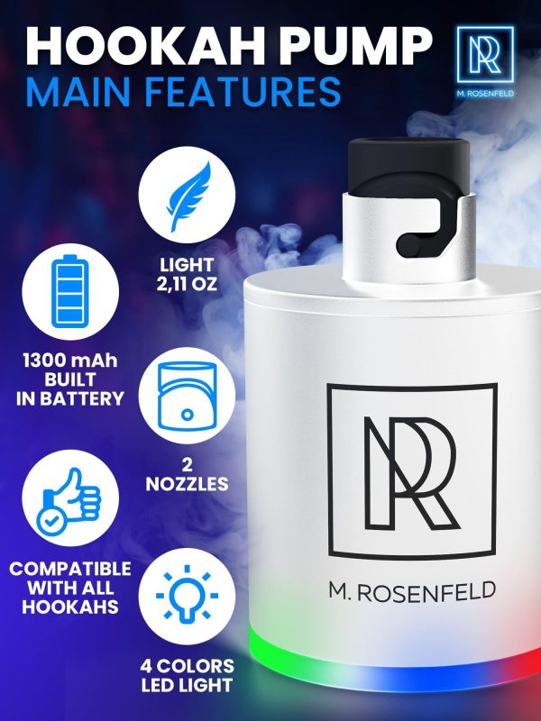 White Hookah Pump with 1300 mAh Rechargeable Battery   Electric Hookah Air Pump Kit with Led Light   Mini Hookah Pump Starter   Universal Shisha Hookah Starter Kit Helper   Hookah Starter - Image 5