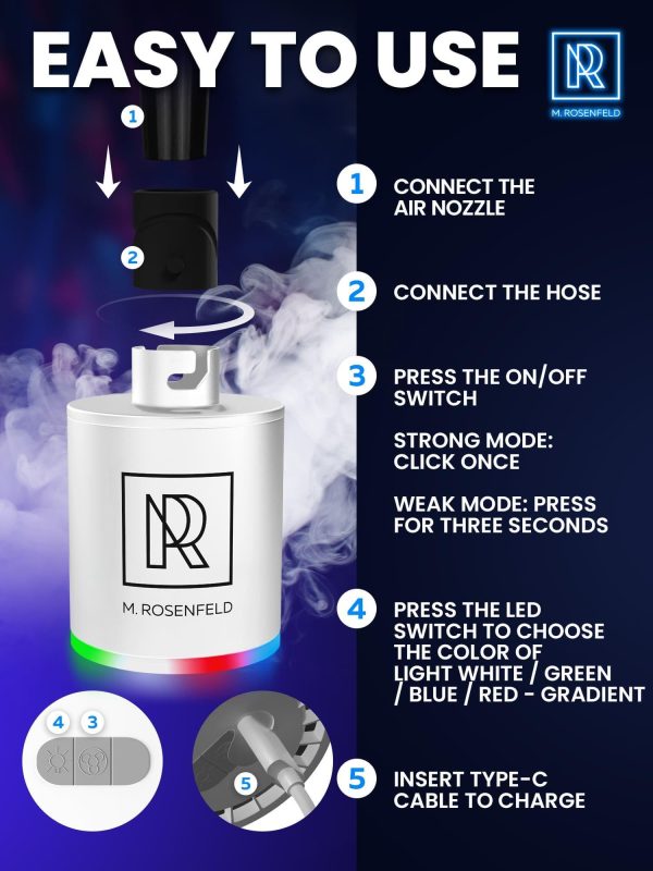 White Hookah Pump with 1300 mAh Rechargeable Battery   Electric Hookah Air Pump Kit with Led Light   Mini Hookah Pump Starter   Universal Shisha Hookah Starter Kit Helper   Hookah Starter - Image 9