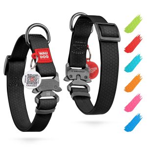 Waterproof Dog Collar   Adjustable Dog Collar for Large Dogs Small and Medium Dogs   Heavy Duty Dog Collars with Durable Metal Clasp and QR Dog Tag   Boy & Girl Dog Collars (Black)