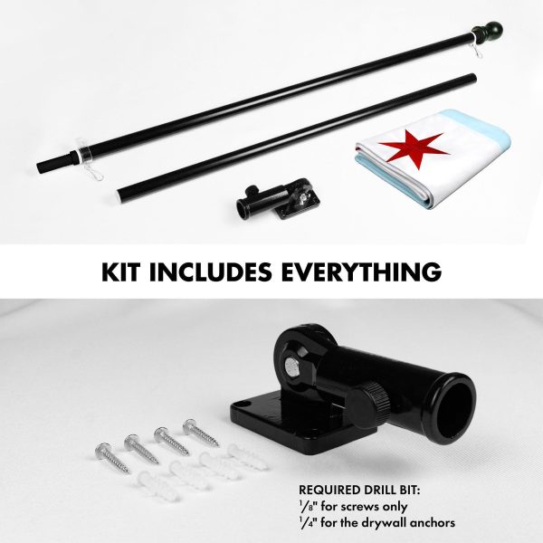 G128 Flag Pole 5 FT Black Tangle Free & Chicago Flag 2.5x4 FT Combo Embroidered 300D Polyester - Image 2