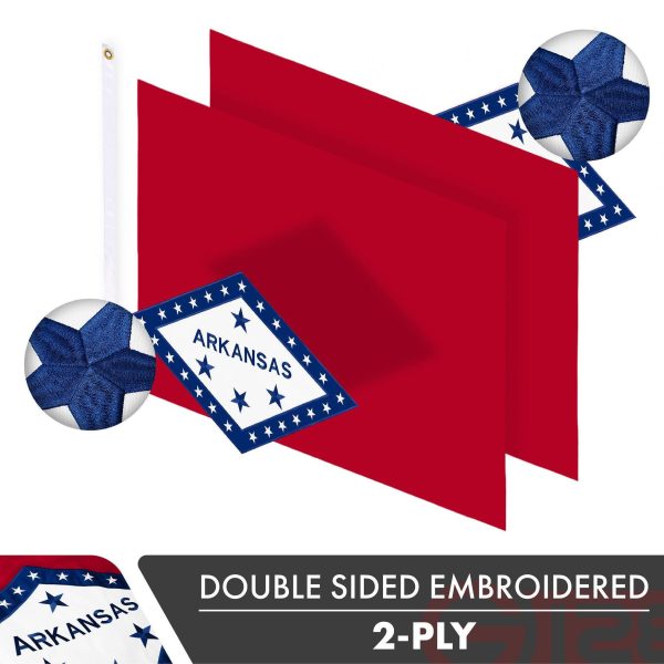 G128 5 Pack: Arkansas AR State Flag | 3x5 Ft | Double ToughWeave Series Double Sided Embroidered 210D Polyester | Embroidered Design, Indoor/Outdoor, Brass Grommets, Heavy Duty, 2-ply - Image 2