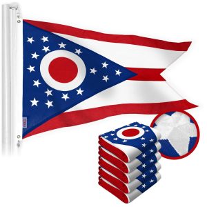 G128 5 Pack: Ohio OH State Flag | 3x5 Ft | StormFlyer Series Embroidered 220GSM Spun Polyester | Embroidered Design, Indoor/Outdoor, Brass Grommets, Heavy Duty, All Weather