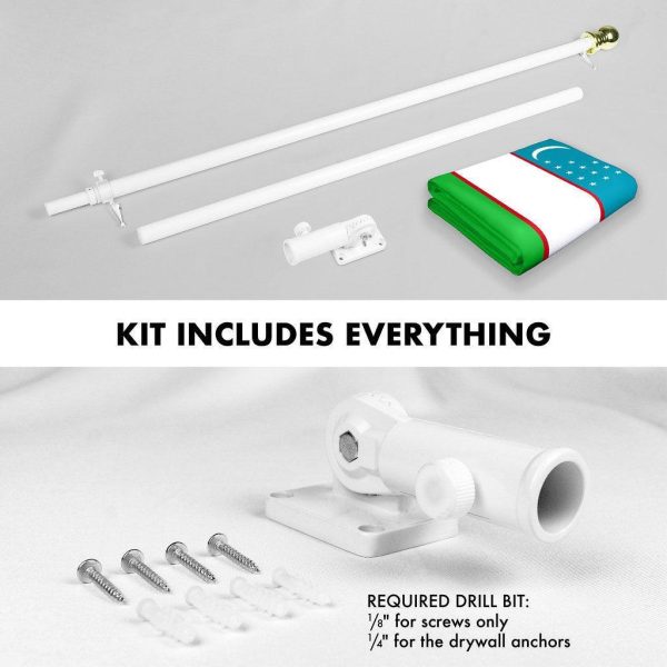 G128 Combo Pack: 6 Ft Tangle Free Spinning Flagpole (White) & Uzbekistan Flag 3x5 Ft Printed 150D Polyester, Brass Grommets (Flag Included) Aluminum Flag Pole - Image 2