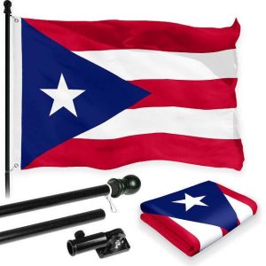 G128 Combo Pack: 6 Feet Tangle Free Spinning Flagpole (Black) Puerto Rico Puerto Rican Flag 3x5 ft Printed 150D Brass Grommets (Flag Included) Aluminum Flag Pole